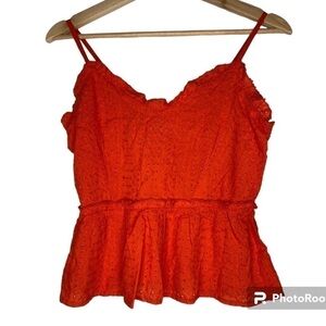 NWT SIM & SAM RED SPAGHETTI STRAP TOP WITH EYELET DETAIL SIZE SMALL